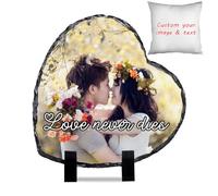 Kufutee Cadre photo personnalisé en ardoise de roche, sans décoloration, ardoise en pierre personnalisée pour petite amie (cœur, 15 cm)