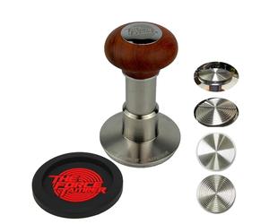 KuGuo The Force Tamper Impact automatique Pression constante réglable et nivellement automatique Tamper à café Méduse brun rougeâtre Manche en bois Set (Ensemble Duo-Distribute, 58.50mm)