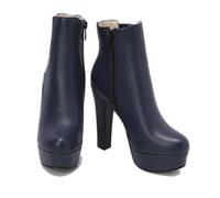 KUHAOFEU Botte Haut Bottine Épais Femme Botte Chelsea avec Talon Bloc Et Fermeture Éclair,Bleu,37 EU
