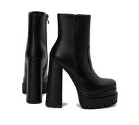 KUHAOFEU Bottes À Bout Carré Et Plateforme pour Femmes Épais Talon Haut Bottes Courtes d'hiver Mi Mollet Bottes avec Fermeture Éclair,Noir,36 EU