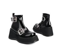 KUHAOFEU Bottes De Combat Gothiques À Talon Épais pour Femme - Bottines Chelsea À Plateforme avec Boucle,Black Patent Leather,41 EU