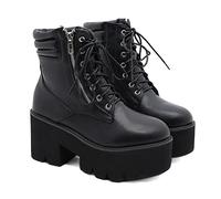 KUHAOFEU Bottes De Combat Zip Non Glissantes pour Femmes Blocs De La Cheville À Talons,Noir,38 EU
