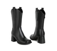KUHAOFEU Bottes De Cowboy Western Mi-Mollet en Similicuir Souple À Enfiler pour Femme,Noir,45 EU