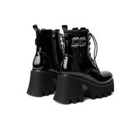 KUHAOFEU Bottes De Motard Femme Plateforme Bottines Bottes Gothiques Talon Bloc À Lacets Talons Hauts Boucle Sangle Mi-Mollet Bottes en Cuir,Noir,39 EU