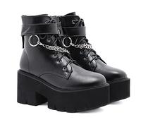 KUHAOFEU Bottes De Plate-Forme Punk pour Femmes Chaînes De Mode Bottes De Motard À Lacets,Noir,43 EU
