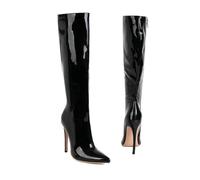 KUHAOFEU Bottes Hautes À Bout Pointu Et À Fermeture Éclair sur Le Côté pour Femme Aiguille Haut Talon Bottes Longues Habillées,Noir,36 EU