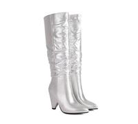 KUHAOFEU Bottes Hautes Au Genou À Bout Pointu À Paillettes pour Femme,Argent,37 EU