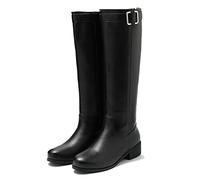 KUHAOFEU Bottes Hautes Femme, Fermeture Éclair Bottes De Veau Larges d'hiver À Talon Plat,Noir,38 EU