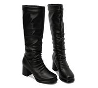 KUHAOFEU Bottes Hautes Femmes, Mode Bottes Jusqu'À Genou Automne Hiver Élégant Bottes Haut Talon Parti Antidérapant Casual Chaud Chaussures,Noir,39 EU