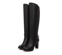 KUHAOFEU Bottes Hautes Montantes À Talon Bloc pour Femmes, Bout Rond Fermeture Éclair Bottes Longues De Style Chevalier,Noir,41 EU