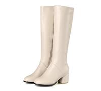 KUHAOFEU Bottes Hautes pour Femmes Bottes Longues d'hiver Chaudes avec Talon Bloc,Beige,37 EU