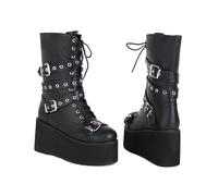 KUHAOFEU Bottes Militaires De Style Punk avec Plateforme Et Lacets Jusqu'au Sommet Fermeture À Glissière,Black PU,39 EU