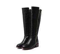 KUHAOFEU Bottes Plates De Chevalier À Fermeture Éclair Latérale pour Femmes Bottes Hautes De Motard Bottes Longues D'équitation À Talons Bas,Noir,40 EU