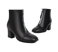 KUHAOFEU Bottes pour Femmes à Chevilles, Talon Bas épais, Bout carré, Bottines avec Fermeture éclair Avant, Chaussures d'hiver habillées,Noir,43 EU