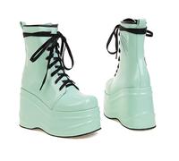 KUHAOFEU Bottes pour Femmes À La Cheville, Lacées, À Semelle Épaisse, Style Militaire, Plateforme, Talon Compensé, Gothiques, Mi-Mollet, Bottines De Combat,Vert,37 EU