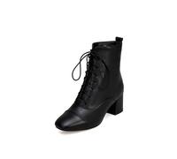 KUHAOFEU Bottines À Lacets pour Femme Talon Épais Chelsea Bottes en Cuir Noir Chaussures Décontractées Automne Hiver,Noir,41 EU