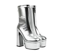 KUHAOFEU Bottines À Plateforme pour Femme Talon Bloc Chaussures À Talons Hauts Et Rondes avec Fermeture Éclair,Argent,38 EU
