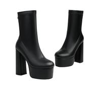 KUHAOFEU Bottines À Plateforme pour Femme Talon Bloc Chaussures À Talons Hauts Et Rondes avec Fermeture Éclair,Noir,48 EU