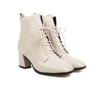 KUHAOFEU Bottines Femme Talons Épais en Cuir Hiver Chelsea Boots Bout Carré Bottes Courtes à Lacets,Blanc,35 EU