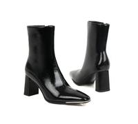 KUHAOFEU Bottines pour Femme avec Fermeture Éclair Et Bout Carré Bas À Talon Bloc Moyen,Noir,43 EU