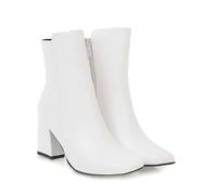 KUHAOFEU Bout Carré Bottines Chelsea À Mi Talon avec Fermeture Éclair pour Femme Chaudes Hiver Bottes Courtes À Talons,Blanc,40 EU