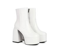 KUHAOFEU Bout Rond Bottines à Bloc Talon Haut pour Femmes,Blanc,42 EU