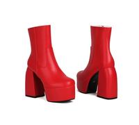KUHAOFEU Bout Rond Bottines à Bloc Talon Haut pour Femmes,Rouge,41 EU