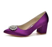 KUHAOFEU Chaussures de Mariage à Bout Pointu Escarpins de Mariée à Talon Bloc Moyen pour Femme avec Cristal,Violet,37 EU