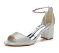 KUHAOFEU Femme Chaussures de Mariée De Mariage Talon Épais Escarpins Bride Cheville Talons Hauts Sandales,Argent,39 EU