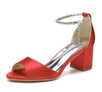 KUHAOFEU Femme Chaussures de Mariée De Mariage Talon Épais Escarpins Bride Cheville Talons Hauts Sandales,Rouge,36 EU