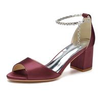 KUHAOFEU Femme Chaussures de Mariée De Mariage Talon Épais Escarpins Bride Cheville Talons Hauts Sandales,Burgundy,41 EU