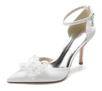 KUHAOFEU Femme Élégant Escarpins Sandale de Mariée avec Cheville Boucle Bout Pointu Talon Aiguille Chaussures de Soirée Mariage Bureau,Blanc,36 EU