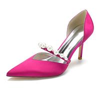 KUHAOFEU Femme Escarpins la Mode, Bouts Pointus Talons Hauts Talon Aiguille Glisser sur Chaussures de Mariage en Soirée Fête Bal,Fuchsia,36 EU