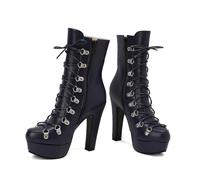 KUHAOFEU Femme Plateforme Bottines Cheville Fermeture Eclair Lacets Bloc Talon Bottes Courtes Motard Bottes Militaires,Bleu,38 EU