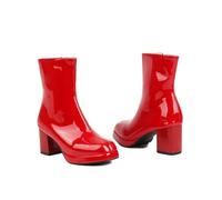 KUHAOFEU Femmes Bottes à Talons Hauts en Cuir Chelsea Bottines Chaudes Bottillons Chaussures d'hiver en Plein Air,Rouge,36 EU