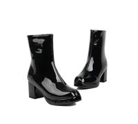 KUHAOFEU Femmes Bottes à Talons Hauts en Cuir Chelsea Bottines Chaudes Bottillons Chaussures d'hiver en Plein Air,Noir,38 EU