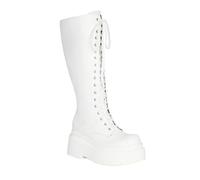 KUHAOFEU Femmes Bottes d'hiver Mode Cuir Plate-Forme Bottes Gothiques Punk Combat Bottes Mi-Mollet,Blanc,35 EU
