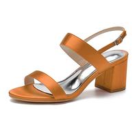 KUHAOFEU Femmes Bout Ouvert Talon à Haut Sandale avec Bride Cheville Escarpins à Talons Bloc Carré pour Soirée Parties Mariage,Orange,39 EU