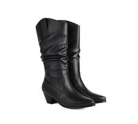 KUHAOFEU Femmes Bout Pointu d'hiver Western Long Arbre Bottes Chunky Talon Équestre Chaussons Large Veau PU en Cuir Country Bottes,Noir,38 EU