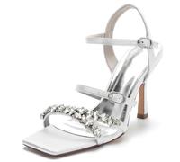KUHAOFEU Femmes Chaussures de Mariage Aiguille Haut Talon Pumps avec Double Réglable Boucle Ouvert Bout à Bride Arrière Sandales de Mariée,Blanc,37 EU