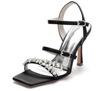 KUHAOFEU Femmes Chaussures de Mariage Aiguille Haut Talon Pumps avec Double Réglable Boucle Ouvert Bout à Bride Arrière Sandales de Mariée,Noir,42 EU
