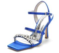 KUHAOFEU Femmes Chaussures de Mariage Aiguille Haut Talon Pumps avec Double Réglable Boucle Ouvert Bout à Bride Arrière Sandales de Mariée,Bleu,37 EU