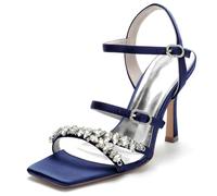 KUHAOFEU Femmes Chaussures de Mariage Aiguille Haut Talon Pumps avec Double Réglable Boucle Ouvert Bout à Bride Arrière Sandales de Mariée,Marine,39 EU