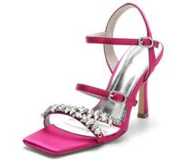 KUHAOFEU Femmes Chaussures de Mariage Aiguille Haut Talon Pumps avec Double Réglable Boucle Ouvert Bout à Bride Arrière Sandales de Mariée,Fuchsia,41 EU
