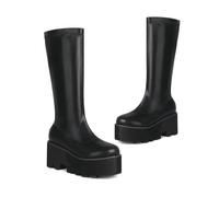 KUHAOFEU Femmes Gothique Punk Plate- Forme Bottes Compensées Zip Up Genou Haute Bottes de Combat,Noir,43 EU