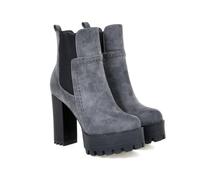 KUHAOFEU Femmes Grosse Talon Haut Plateforme Chelsea Bottes Bout Rond Bottines À Enfiler Élastique,Gris,35 EU