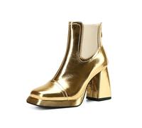 KUHAOFEU Femmes Plateforme Bottes Chelsea Bloc Talon Haut Bottines de Cheville avec Fermeture Éclair,d'or,43 EU