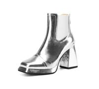 KUHAOFEU Femmes Plateforme Bottes Chelsea Bloc Talon Haut Bottines de Cheville avec Fermeture Éclair,Argent,41 EU