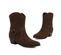 KUHAOFEU Femmes Rétro Talon épais Bottines en Daim Décontracté Bottes Courtes de Santiags à Fermeture éclair,Marron,39 EU