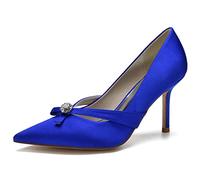 KUHAOFEU Femmes Talon Haut Pointe Strass Mariage Mariée Party Chaussures Talons Aiguilles Slip on Robe Escarpins de Bureau,Royal Blue,41 EU